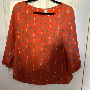 Orange Cat Kitten Print Blouse Size Medium